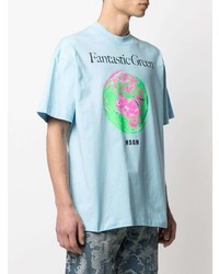 T-shirt à col rond imprimé bleu clair MSGM