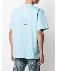 T-shirt à col rond imprimé bleu clair MSGM