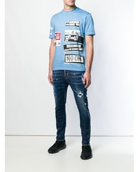 T-shirt à col rond imprimé bleu clair DSQUARED2