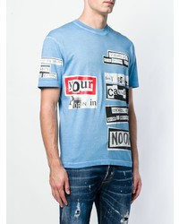 T-shirt à col rond imprimé bleu clair DSQUARED2