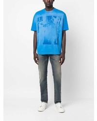 T-shirt à col rond imprimé bleu clair Diesel