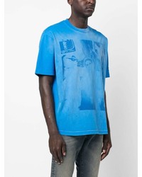 T-shirt à col rond imprimé bleu clair Diesel