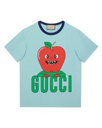 T-shirt à col rond imprimé bleu clair Gucci