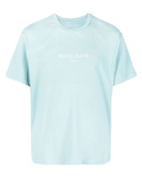 T-shirt à col rond imprimé bleu clair GUESS USA