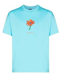 T-shirt à col rond imprimé bleu clair Jacquemus