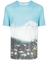 T-shirt à col rond imprimé bleu clair Jil Sander