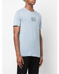 T-shirt à col rond imprimé bleu clair Ea7 Emporio Armani