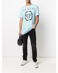 T-shirt à col rond imprimé bleu clair Philipp Plein