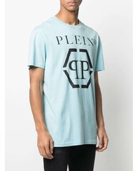 T-shirt à col rond imprimé bleu clair Philipp Plein