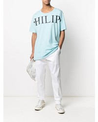 T-shirt à col rond imprimé bleu clair Philipp Plein