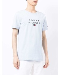 T-shirt à col rond imprimé bleu clair Tommy Hilfiger