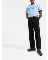 T-shirt à col rond imprimé bleu clair Alexander McQueen