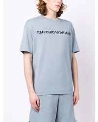 T-shirt à col rond imprimé bleu clair Emporio Armani