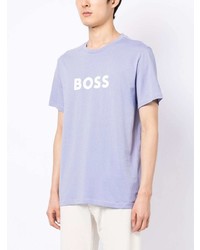 T-shirt à col rond imprimé bleu clair BOSS