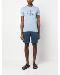 T-shirt à col rond imprimé bleu clair Calvin Klein