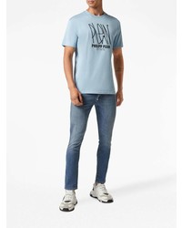 T-shirt à col rond imprimé bleu clair Philipp Plein