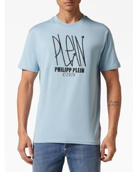 T-shirt à col rond imprimé bleu clair Philipp Plein