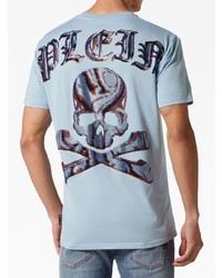 T-shirt à col rond imprimé bleu clair Philipp Plein