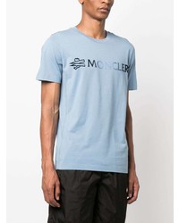 T-shirt à col rond imprimé bleu clair Moncler