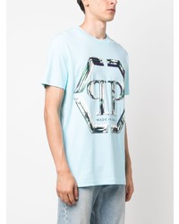 T-shirt à col rond imprimé bleu clair Philipp Plein