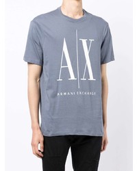 T-shirt à col rond imprimé bleu clair Armani Exchange