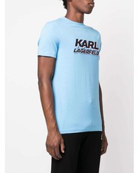 T-shirt à col rond imprimé bleu clair Karl Lagerfeld