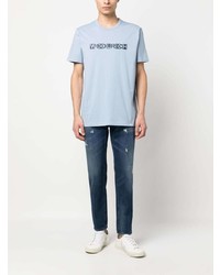 T-shirt à col rond imprimé bleu clair Woolrich