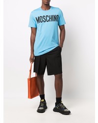 T-shirt à col rond imprimé bleu clair Moschino