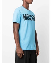 T-shirt à col rond imprimé bleu clair Moschino