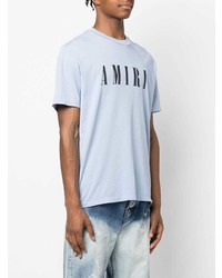 T-shirt à col rond imprimé bleu clair Amiri