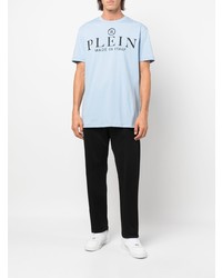 T-shirt à col rond imprimé bleu clair Philipp Plein