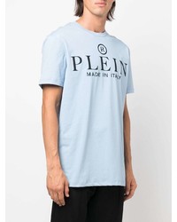 T-shirt à col rond imprimé bleu clair Philipp Plein