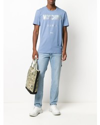 T-shirt à col rond imprimé bleu clair Moschino