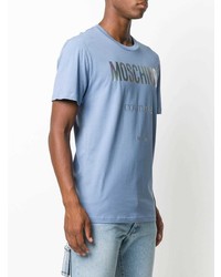 T-shirt à col rond imprimé bleu clair Moschino