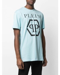 T-shirt à col rond imprimé bleu clair Philipp Plein