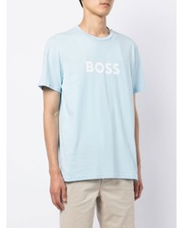 T-shirt à col rond imprimé bleu clair BOSS