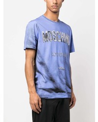 T-shirt à col rond imprimé bleu clair Moschino