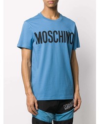 T-shirt à col rond imprimé bleu clair Moschino