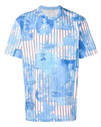 T-shirt à col rond imprimé bleu clair Marni