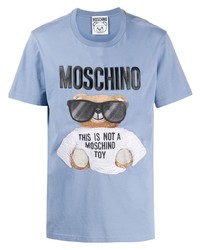 T-shirt à col rond imprimé bleu clair Moschino