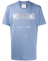 T-shirt à col rond imprimé bleu clair Moschino