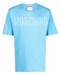 T-shirt à col rond imprimé bleu clair Moschino