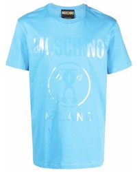 T-shirt à col rond imprimé bleu clair Moschino