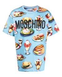 T-shirt à col rond imprimé bleu clair Moschino