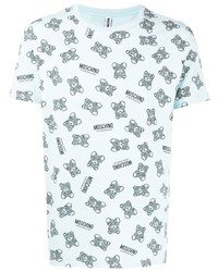 T-shirt à col rond imprimé bleu clair Moschino