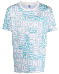 T-shirt à col rond imprimé bleu clair Moschino