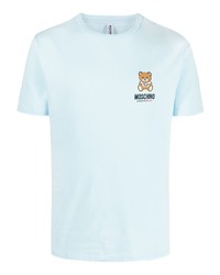 T-shirt à col rond imprimé bleu clair Moschino