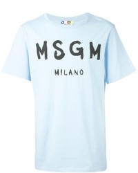 T-shirt à col rond imprimé bleu clair MSGM