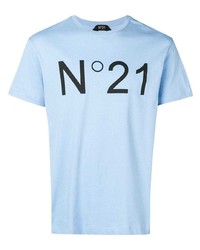 T-shirt à col rond imprimé bleu clair N°21