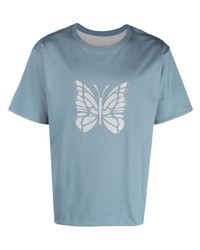 T-shirt à col rond imprimé bleu clair Needles